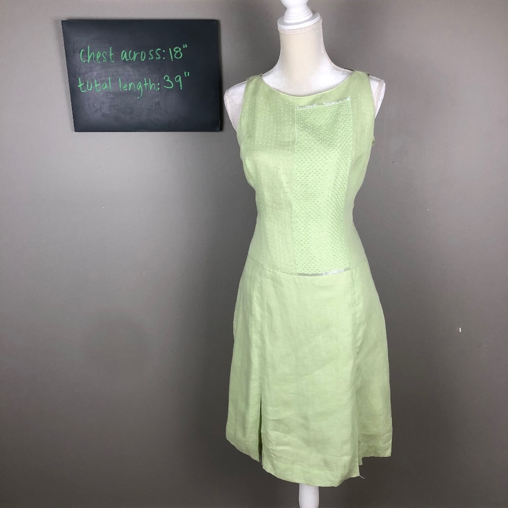 Kay Unger green linen shift dress 10